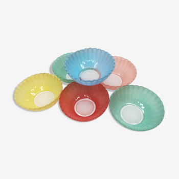 Series of 6 colored glass bowls