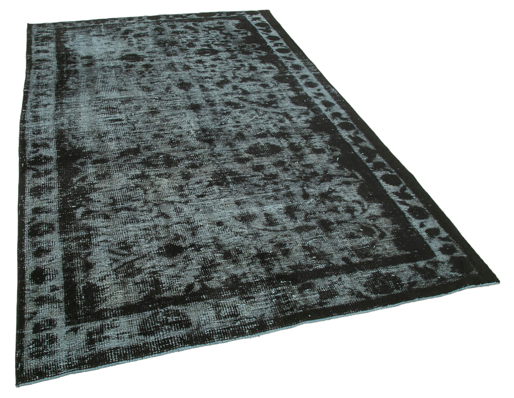 Hand-Knotted Antique Turkish 1980s 177 cm x 278 cm Black Rug