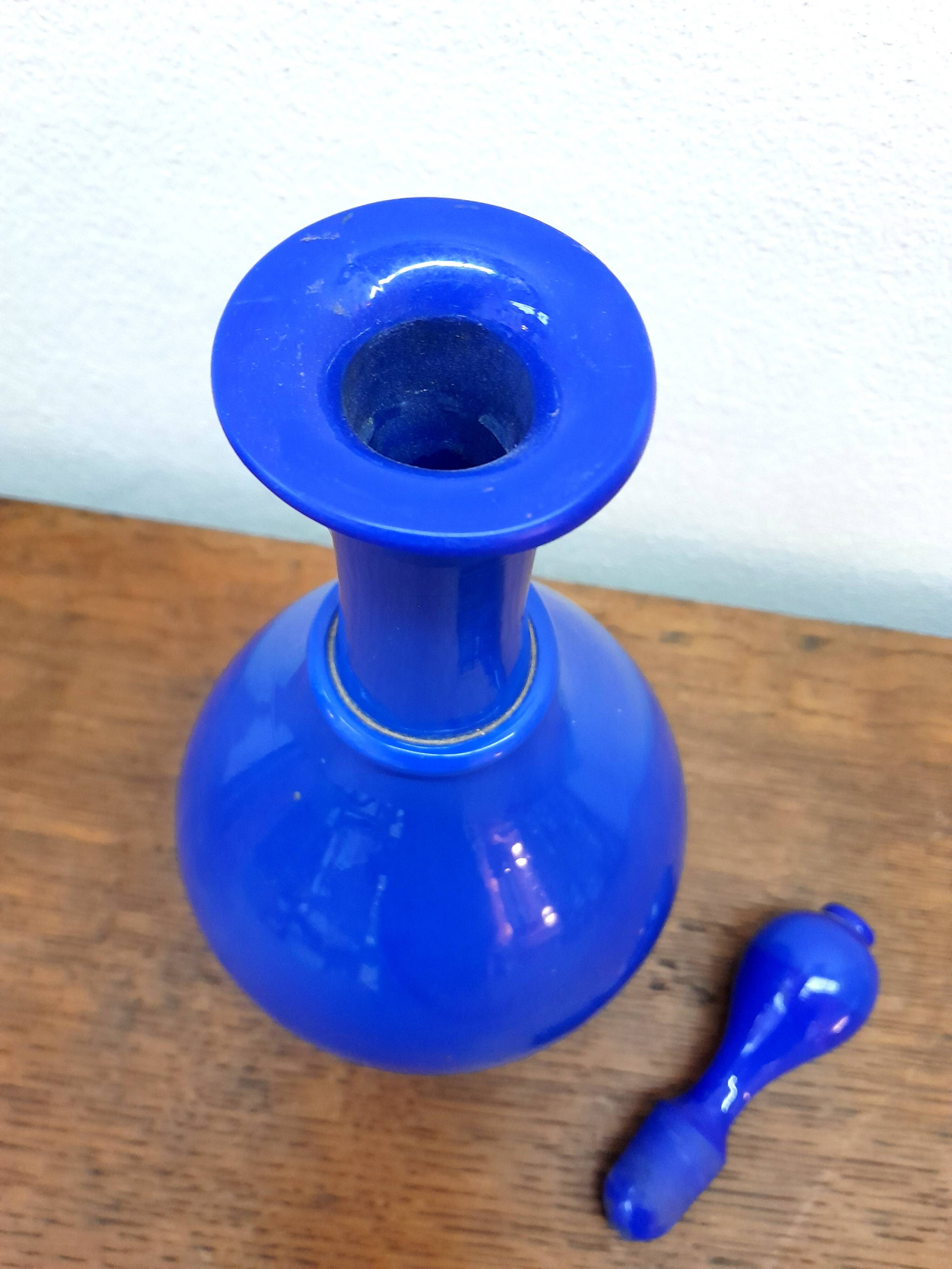 Vintage cobalt blue opaline carafe