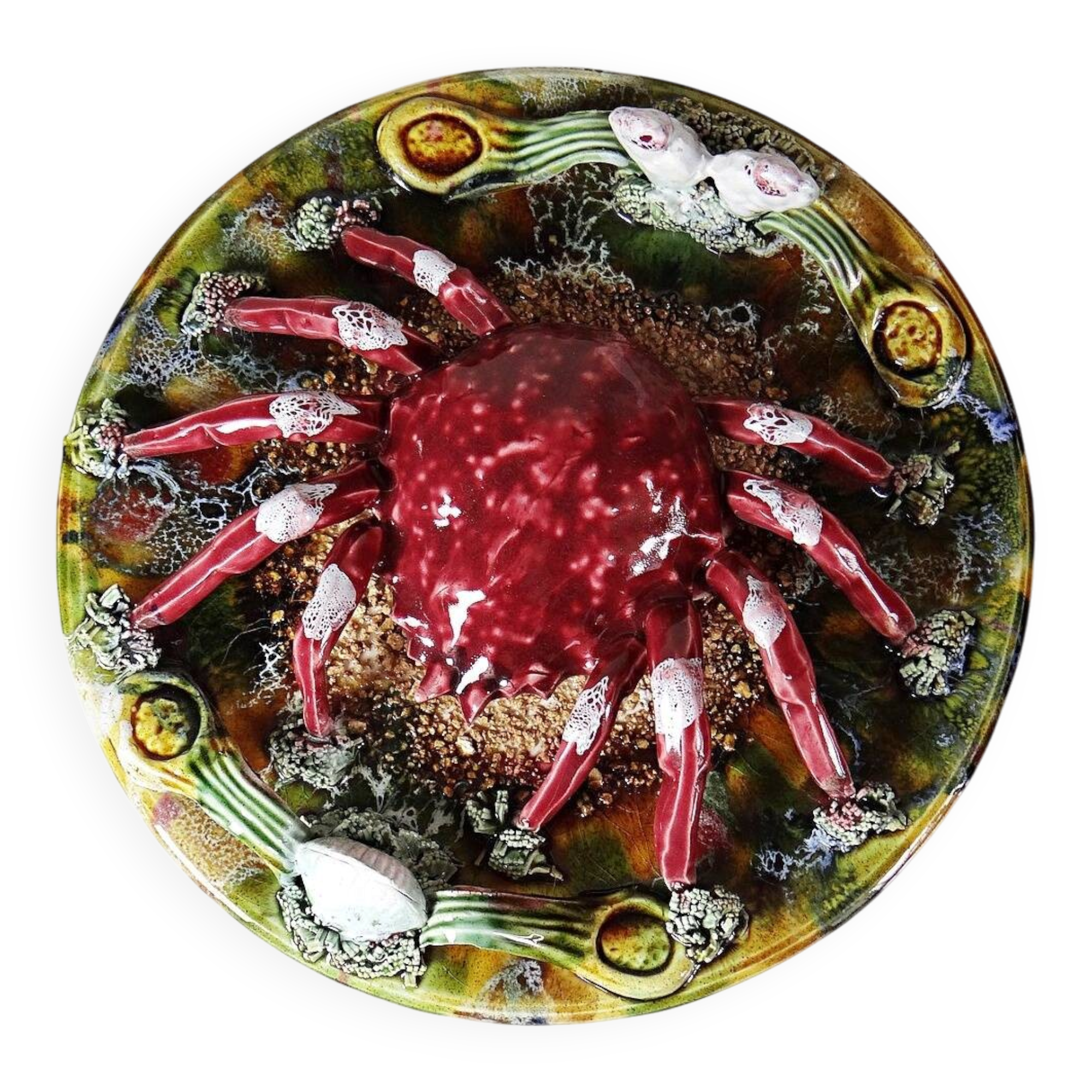 Vintage trompe-l'œil crab barbotine plate Caldas da Rainha Portugal