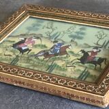 Ancient Indo-Persian painting with wooden mosaic frame