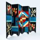 Room divider in art deco style with birds, geometric patterns, red, yellow, blue