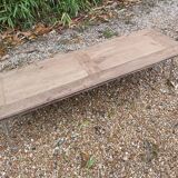 Solid wood living room coffee table with patinated chrome metal legs