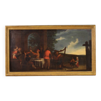 Tableau huile sur toile du XVIIème siècle, scène de genre Bamboccianti