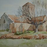 Church in the countryside - Watercolor signed