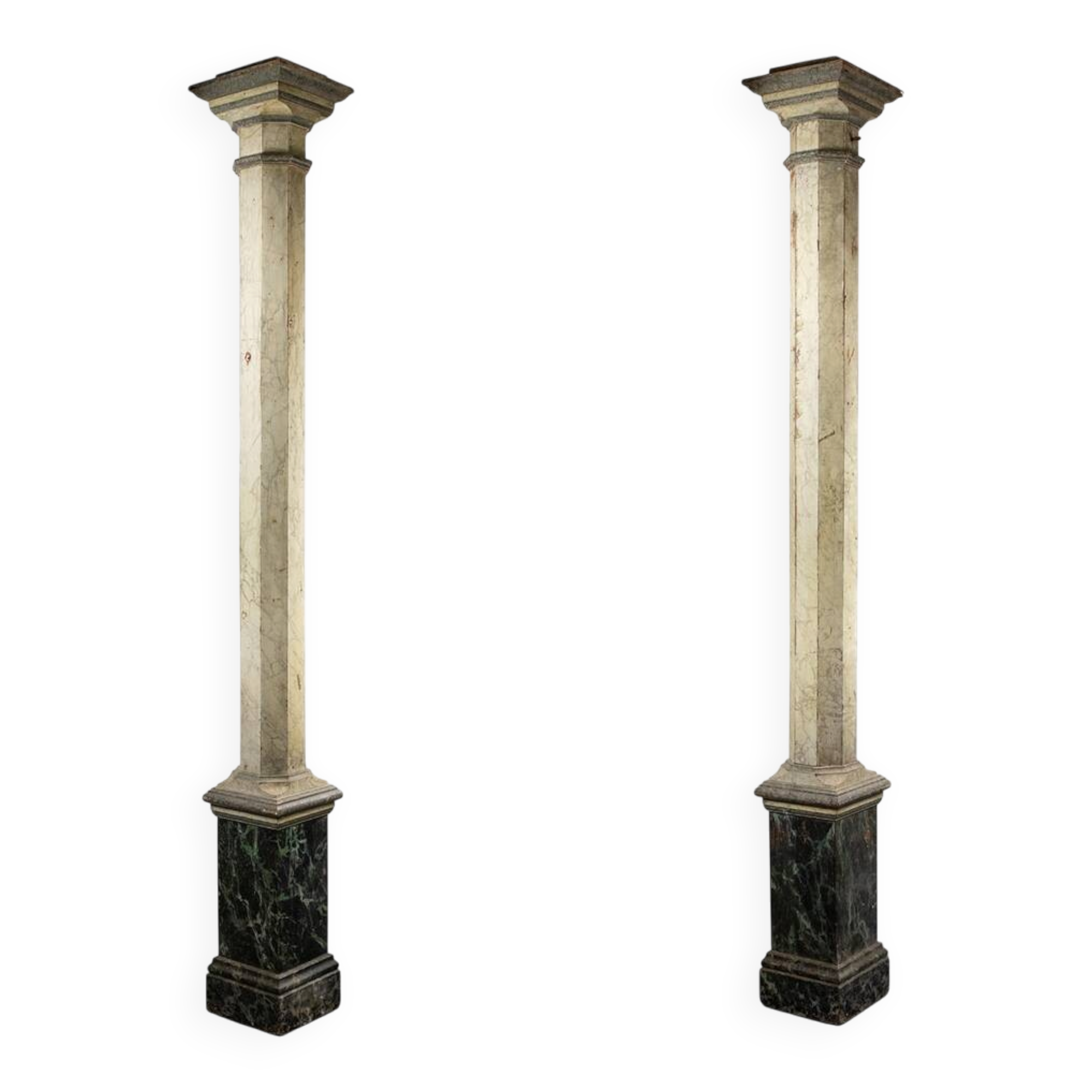 Pair of wooden columns painted to imitate marble. 1880s.