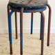 Tabouret industriel acier patine bleue & chocolat vintage