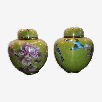 Pair of ginger pots in partitioned enamel early 20th century