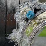 Miroir Vénitien En Verre De Murano Incolore Et Bleu