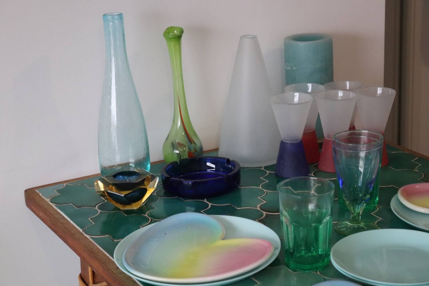 Vintage multicolor Murano arlecchino glass vase