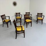 Lot de 6 chaises bistrot fauteuils en bois et simili jaune vintage année 80