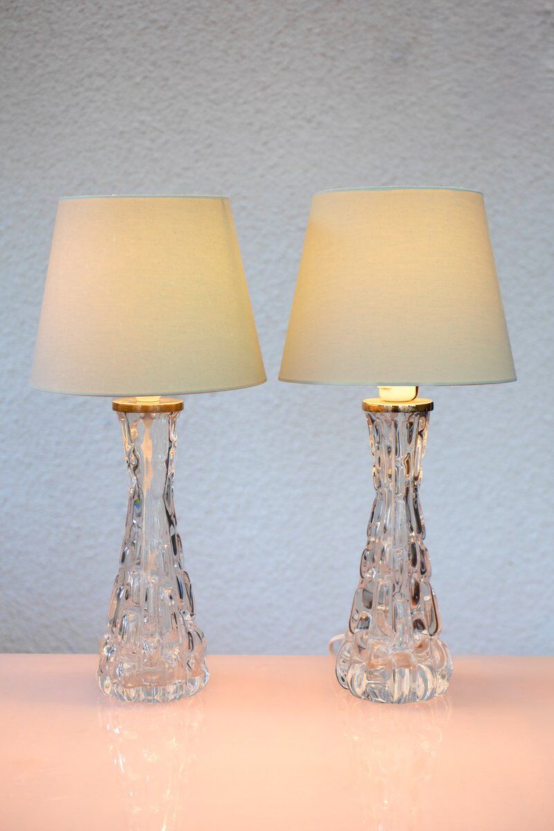 Crystal glass table lamps by Carl Fagerlund for Orrefors, Sweden.