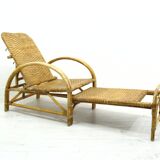 Fauteuil en rotin avec pouf escamotable, 1970