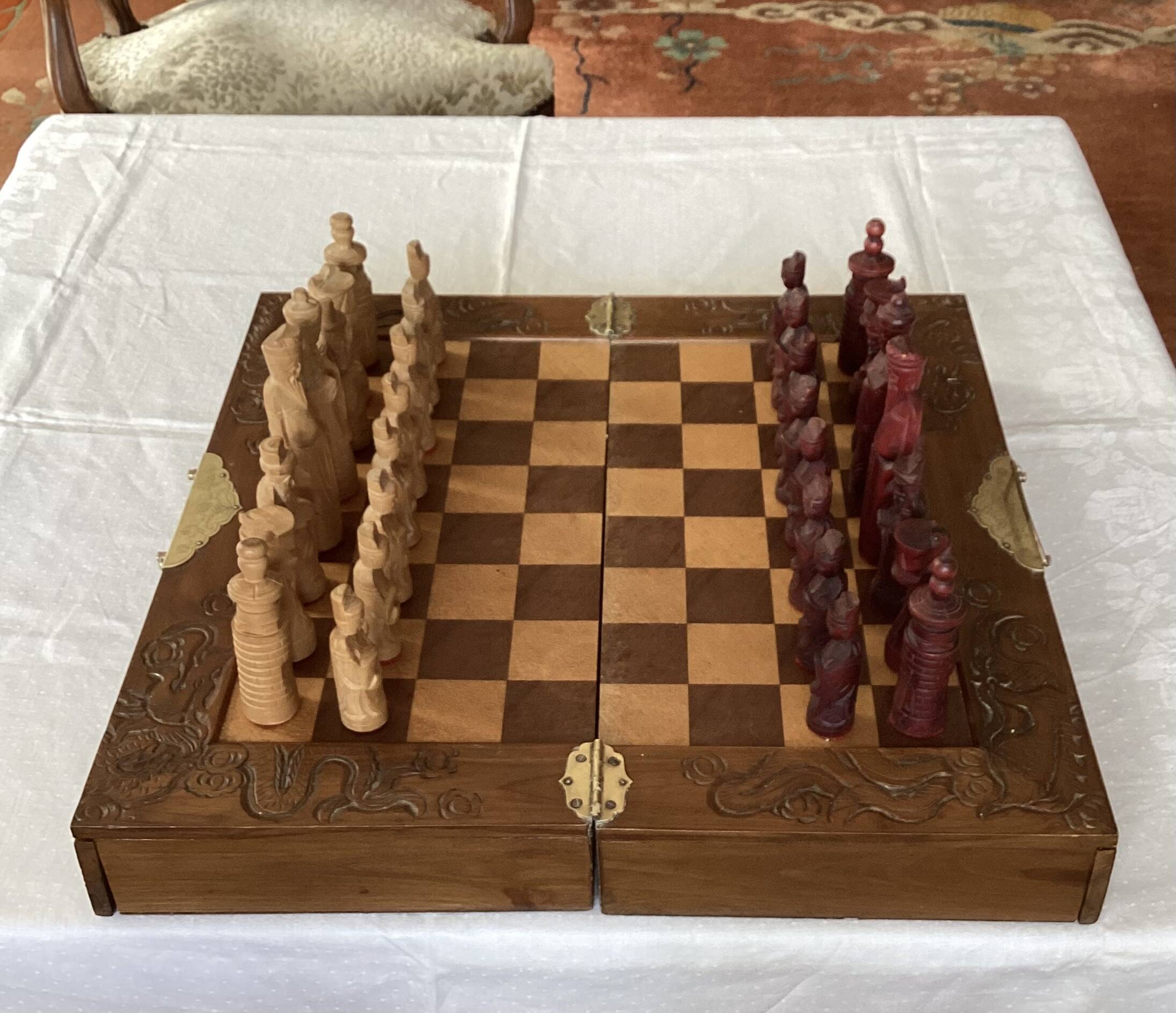 Wooden chess set from the 1960s, dimensions: length - 47.5 cm -