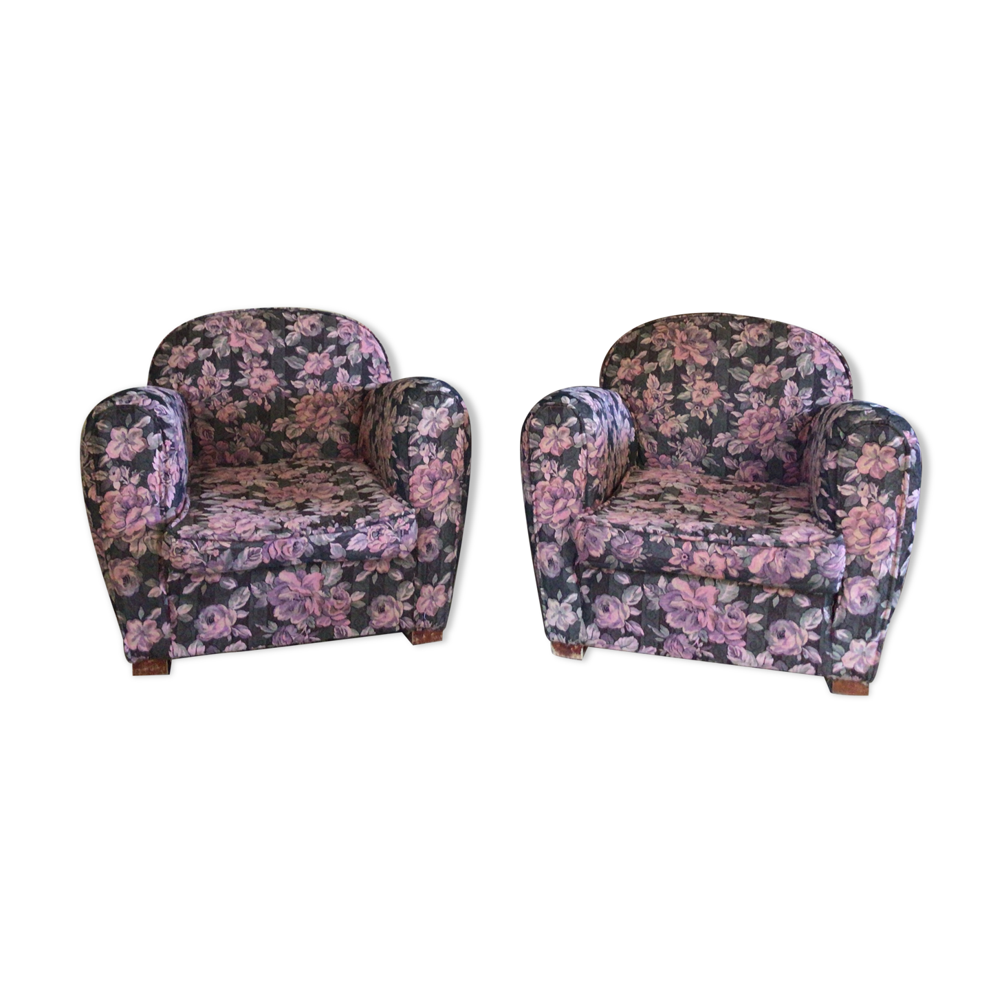 Pair of armchair club tapestry art deco