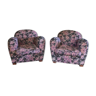 Pair of armchair club tapestry art deco