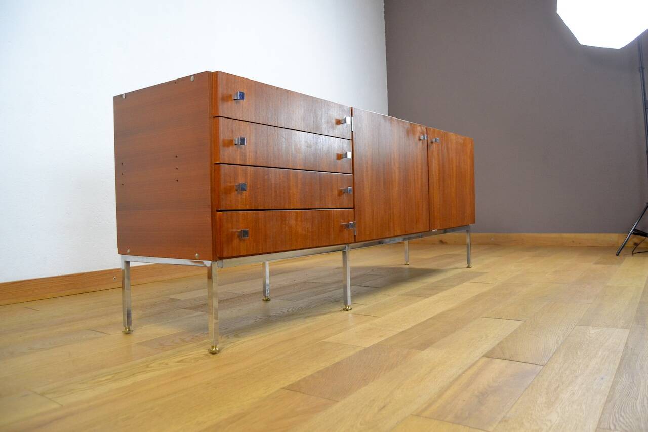 Mahogany Enfilade & Chrome Legs by Luigi Bartolini Vintage 1960