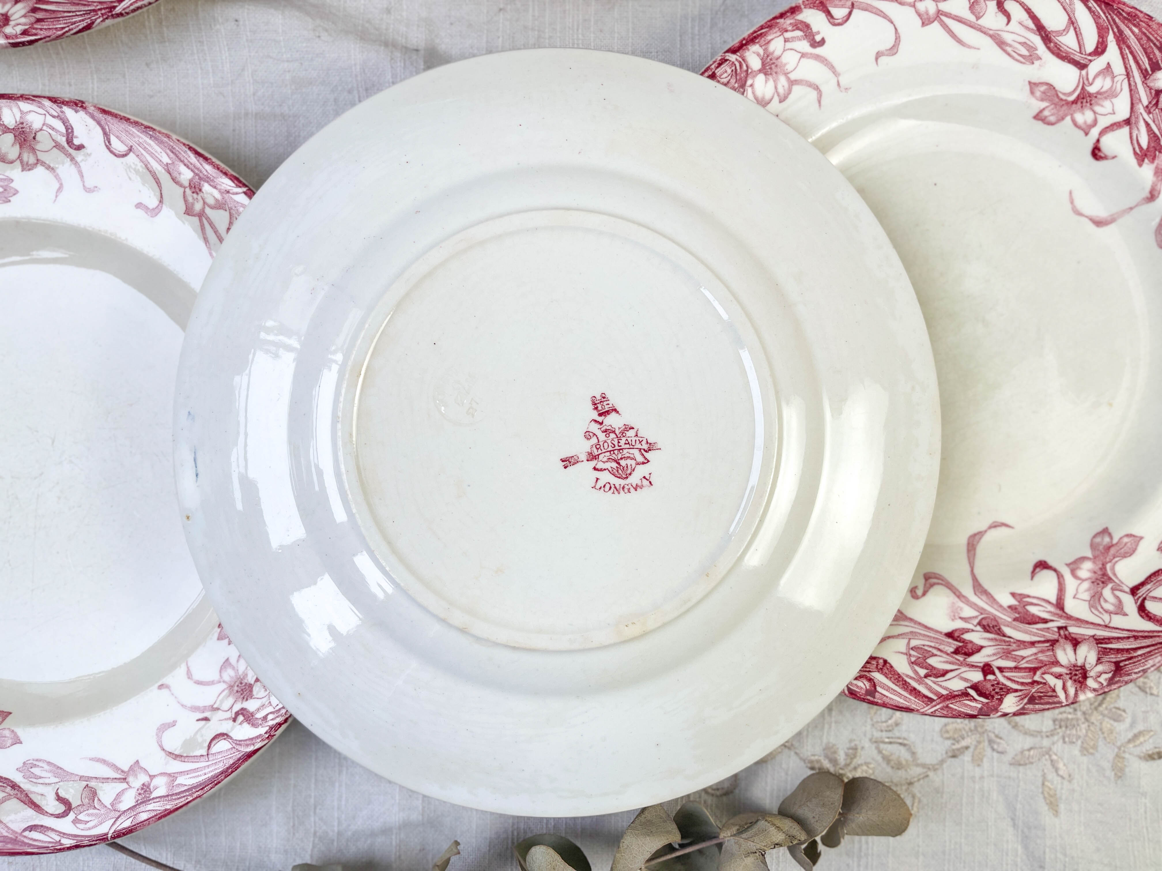 6 flat plates red iron earth longwy "reeds"
