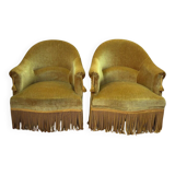 Paire de fauteuils bergère Art Déco velours jaune doré années 1920