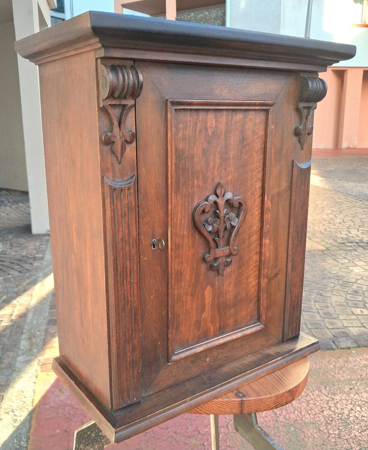 Wall-mounted or freestanding accent furniture, carved solid wood, chalet decor...