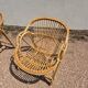 Rattan lounge with two armchairs and a vintage 1950s bench.