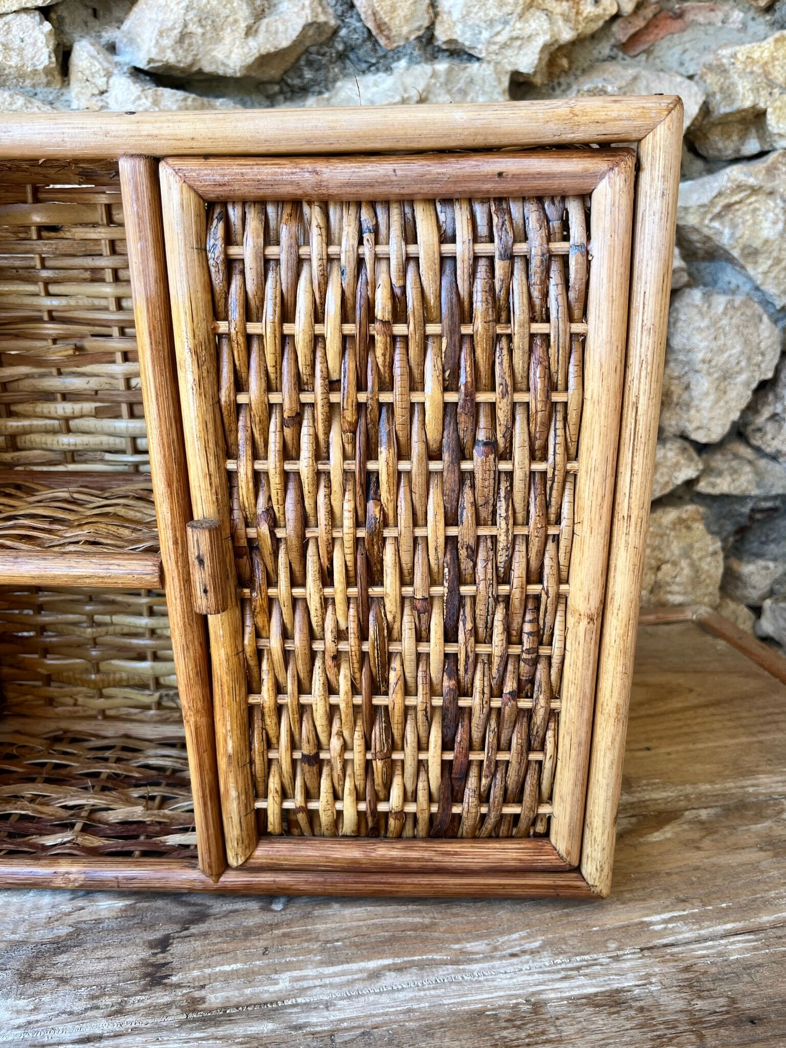 Bamboo and rattan shelf 2 doors