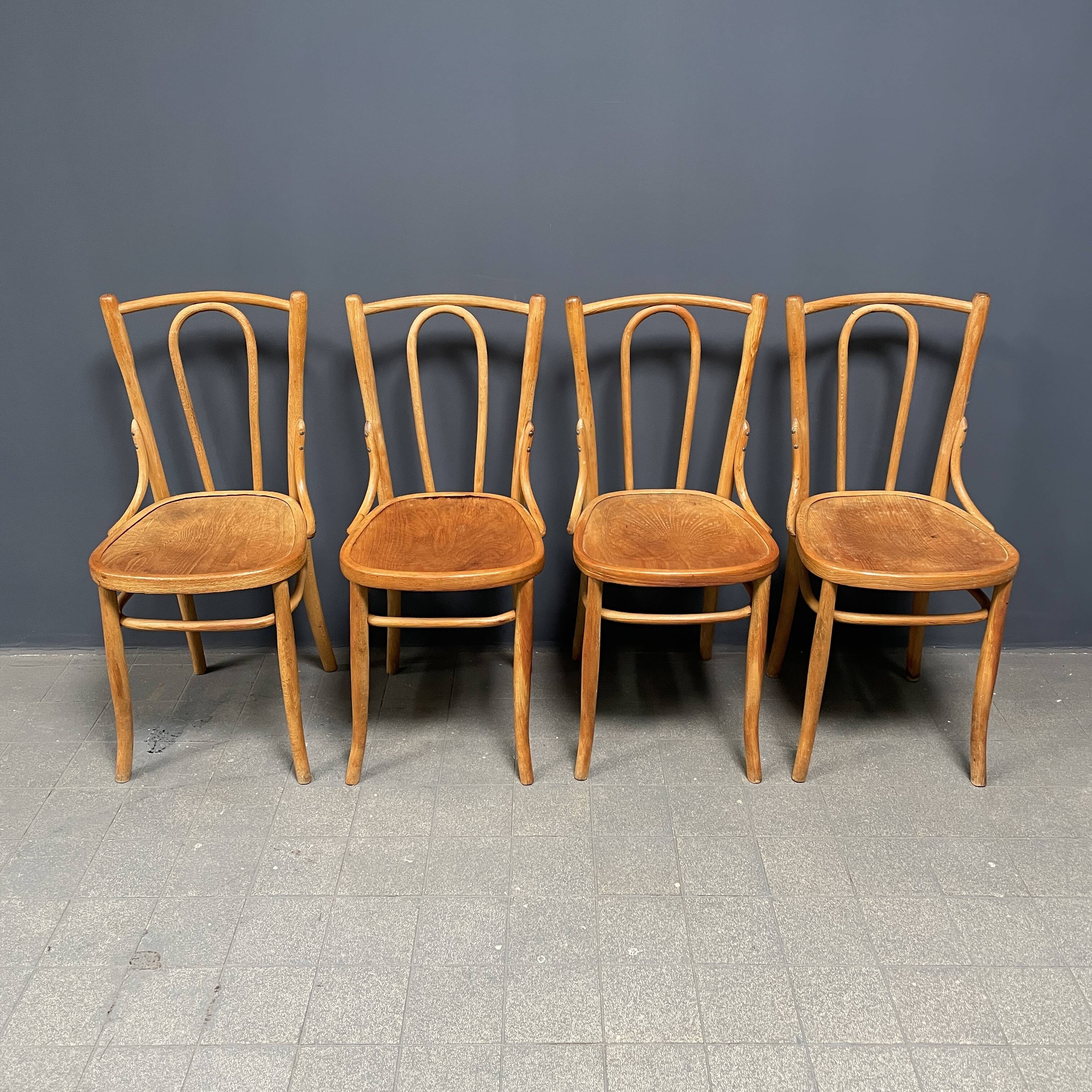 Set of 4 wooden bistro chairs with graceful seats
