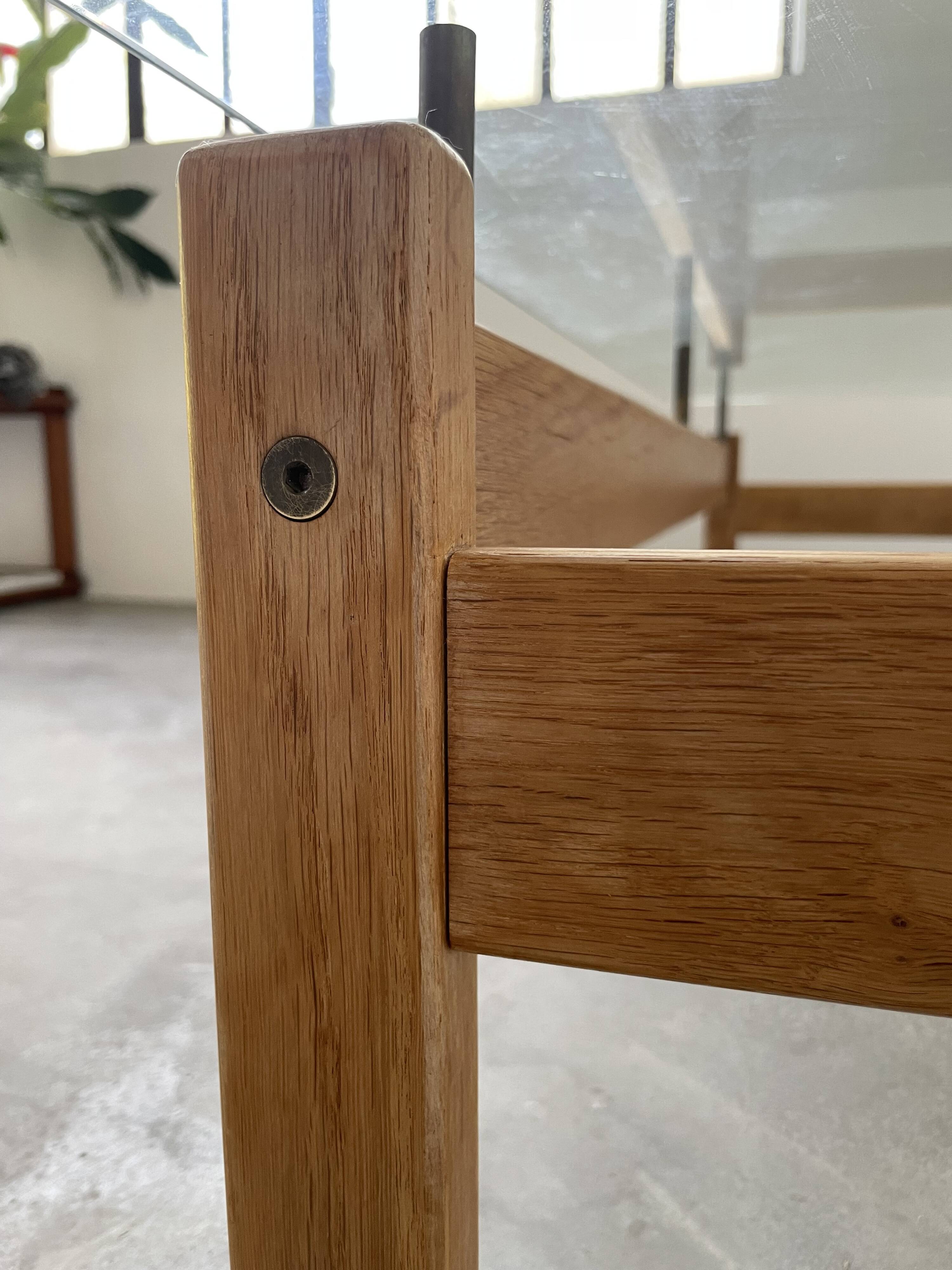 Table scandinave teck blond et verre 60