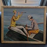 Tableau Huile sur toile Claude Tabet "Canotage"