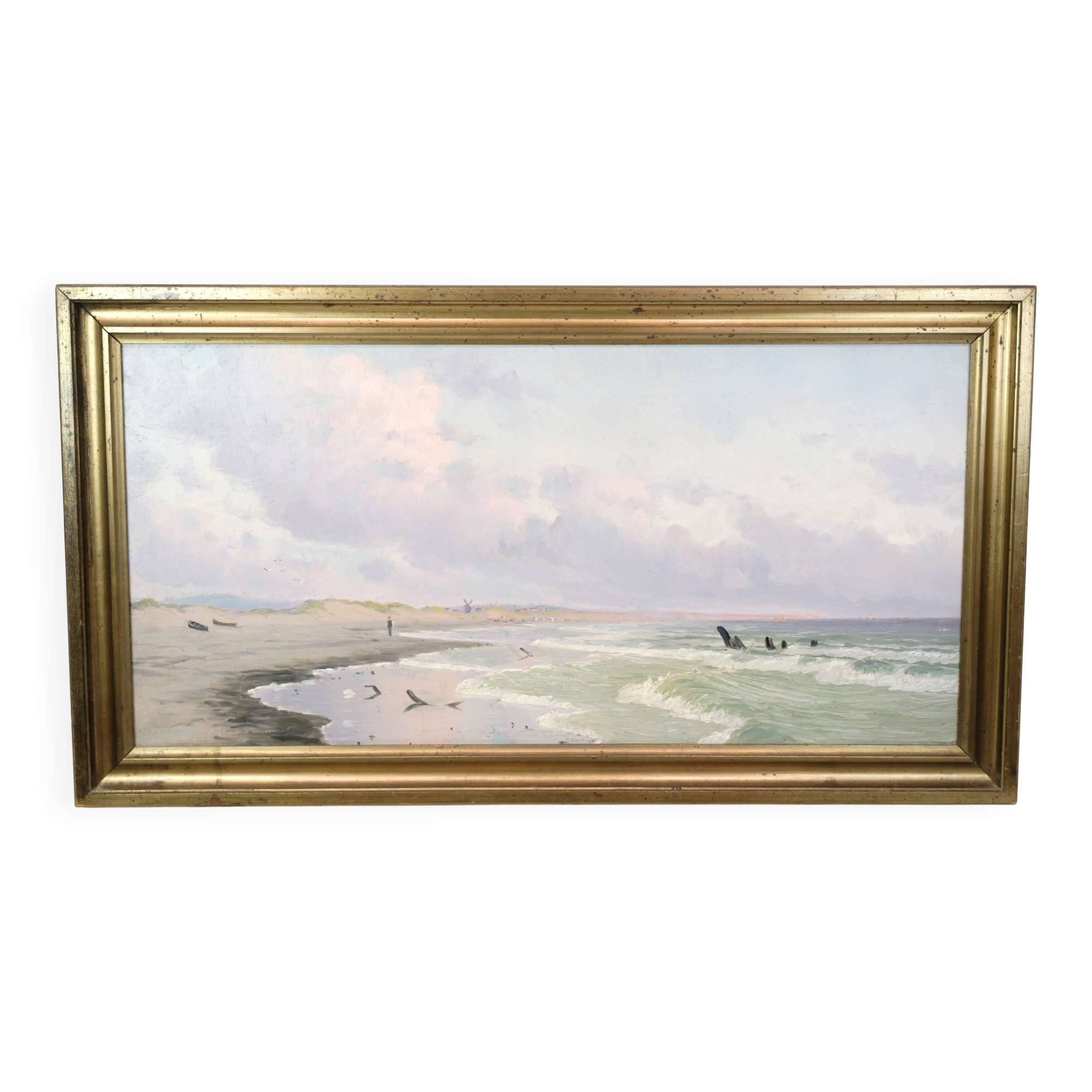 Oil painting on canvas - Coastal landscape - Alfred Theodor Olsen - Circa 1900