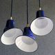 Set of 3 industrial suspensions in blue and white enamelled sheet - delivered with cable
