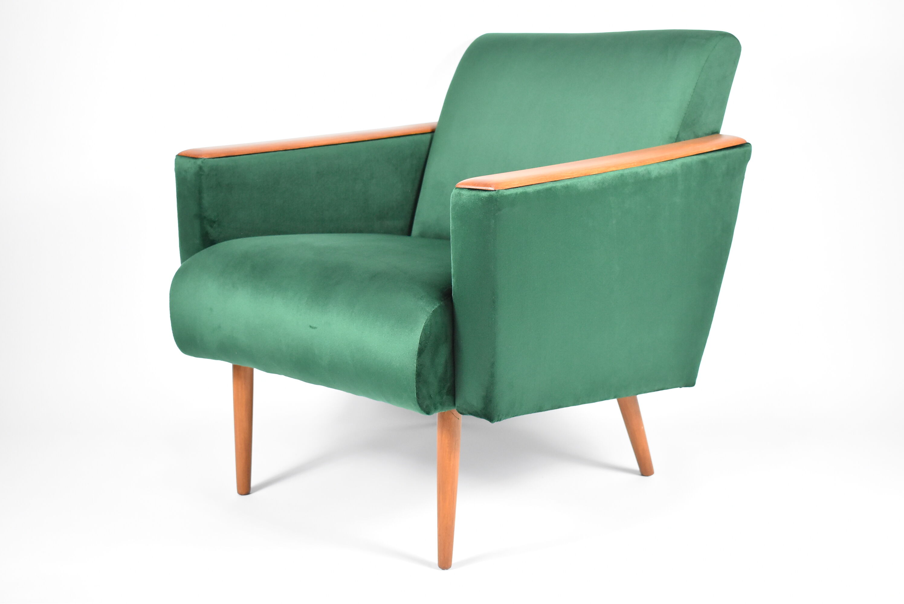 Vintage velvet armchair, 1970, mid century, green bottle color