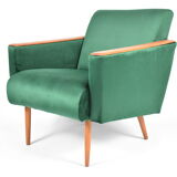 Vintage velvet armchair, 1970, mid century, green bottle color