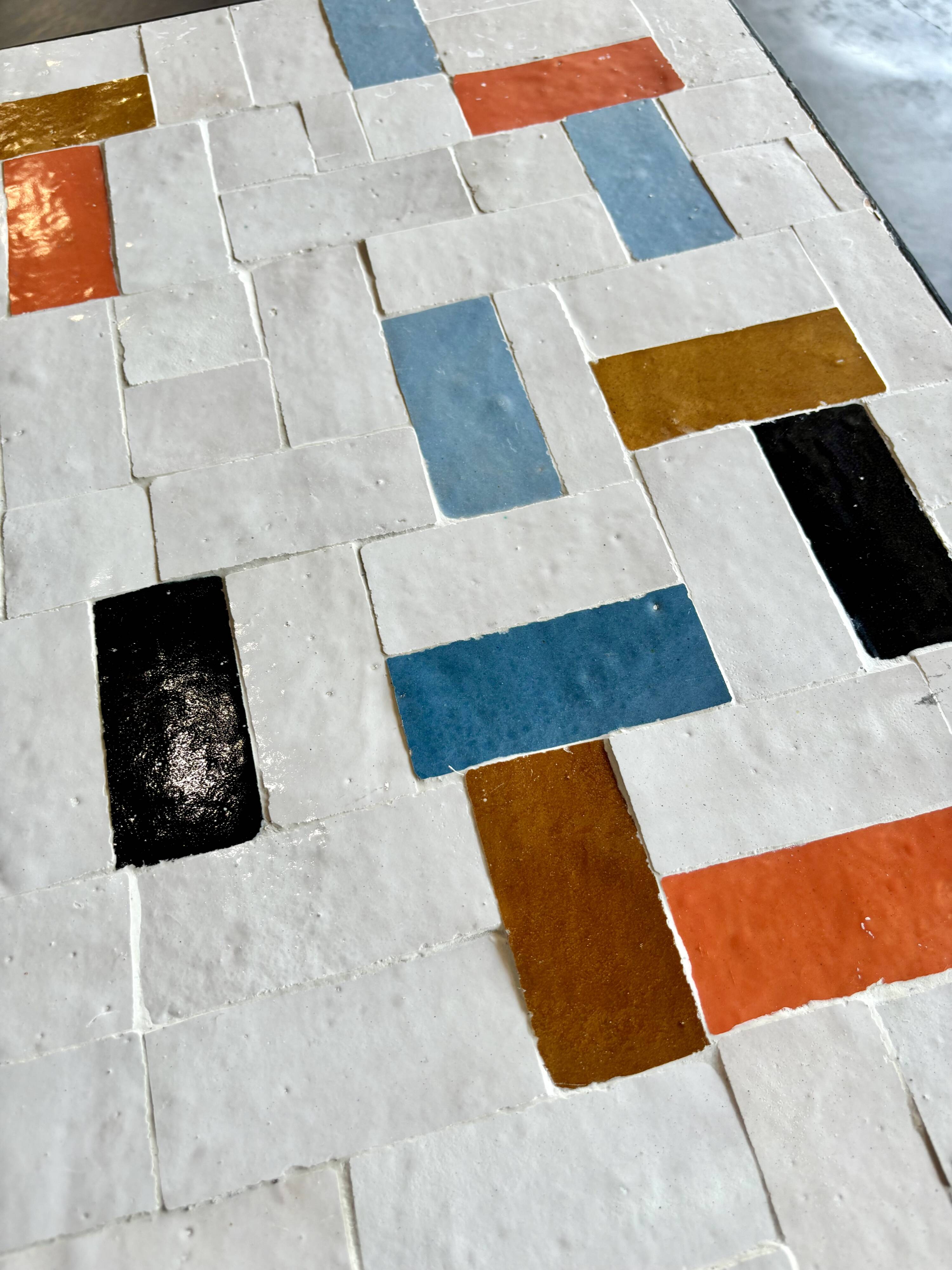 Square coffee table in multicoloured zellige, handcrafted in Morocco.