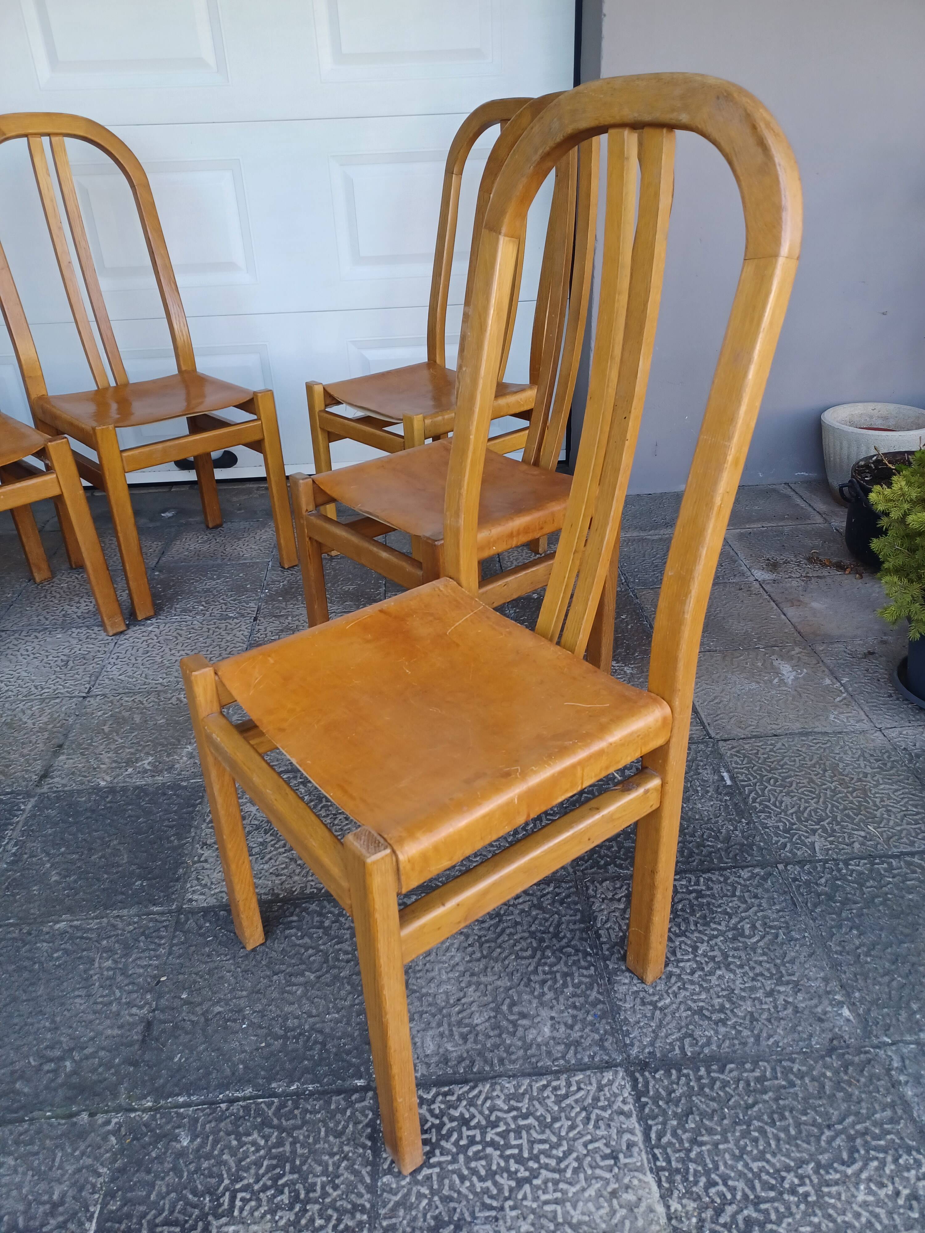 Set of 6 chairs, oak and leather
