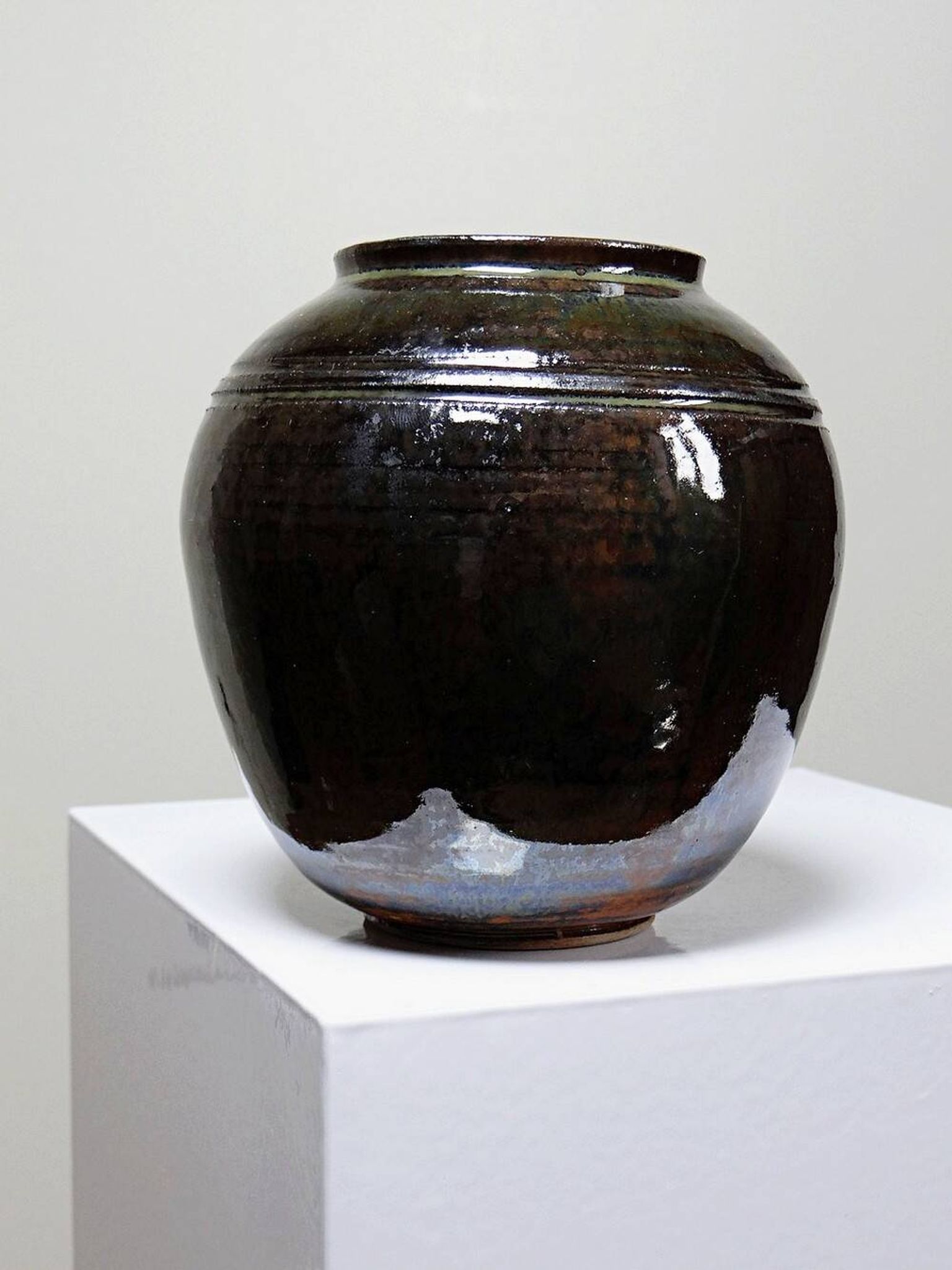 Small vintage/antique vase, very fine stoneware, flamed glaze, signature art ceramic