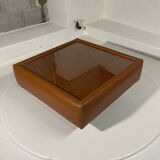 Table basse simili cuir cognac & verre