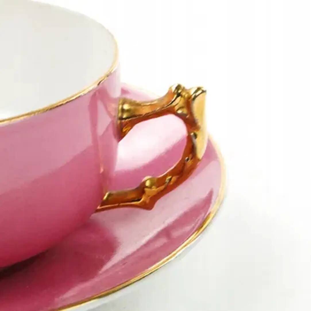 Tasse Art Déco avec soucoupe, porcelaine rose, Tchécoslovaquie, années 1950