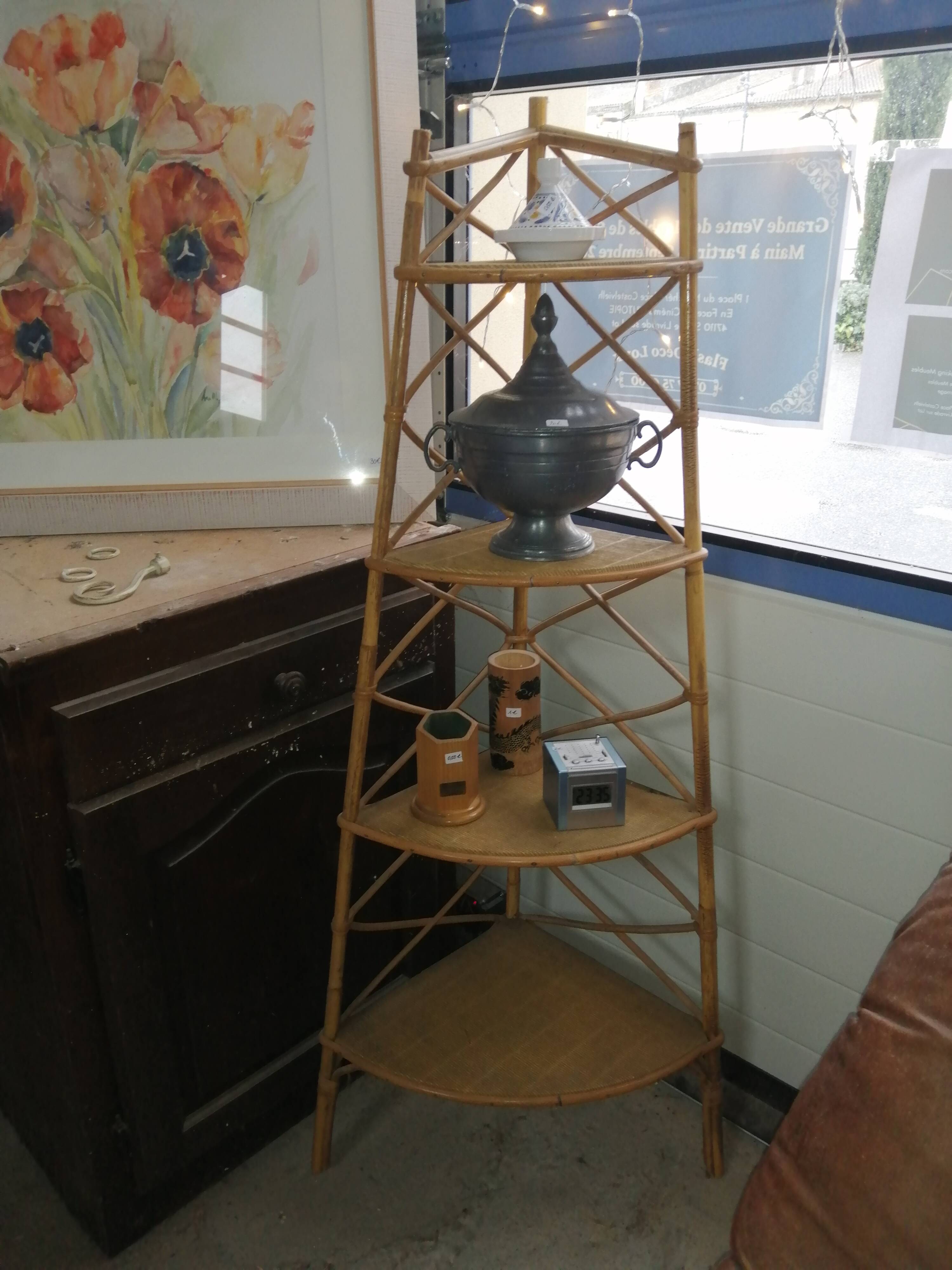 Bamboo rattan corner shelf