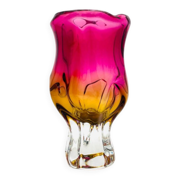 Vase - Sommerso - Josef Hospodka in fuchsia and amber yellow crystal