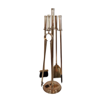Tool set, brass fireplace accessories, vintage