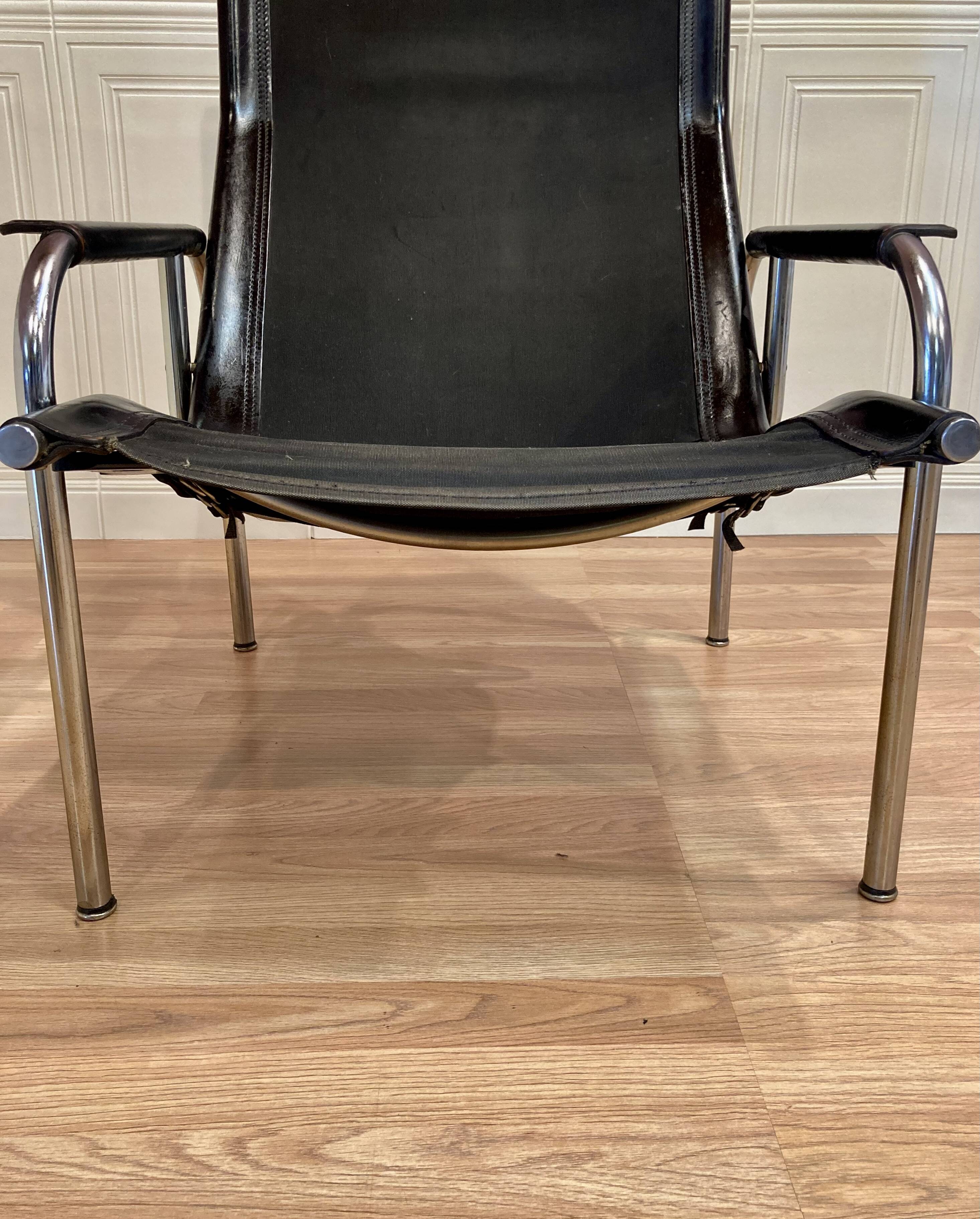 Paire de fauteuils relax inclinable cuir noir design "Hans Eichenberger" 19