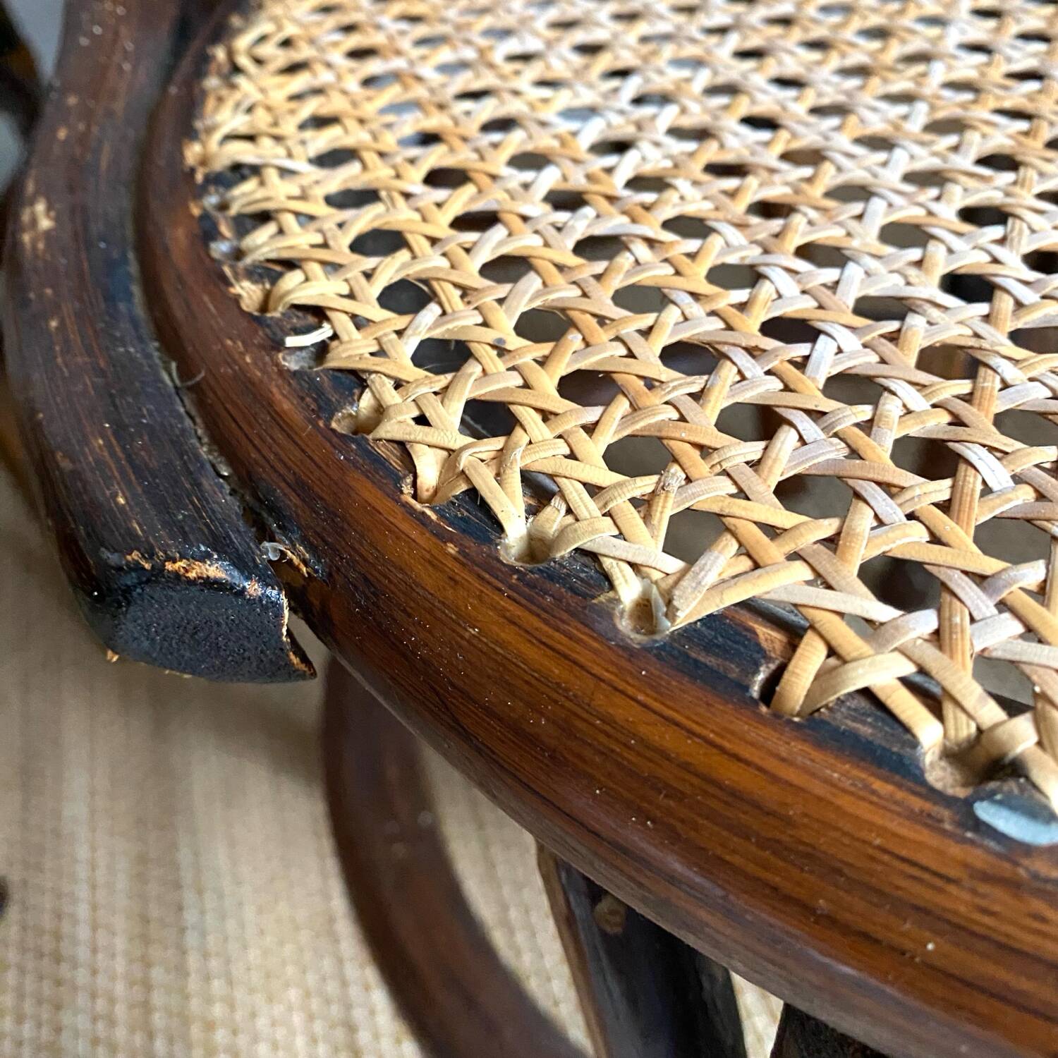 Rattan and cane bistro chairs