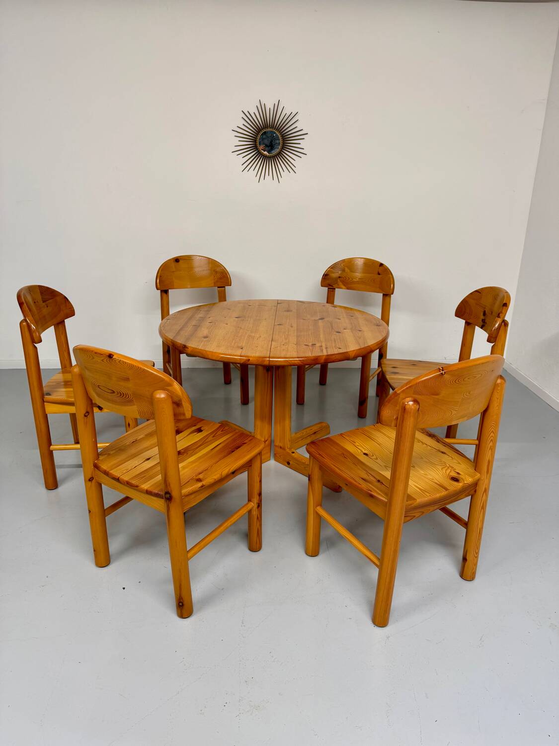 Set of 6 solid pine chairs, Scandinavian design, Reiner Daumiller
