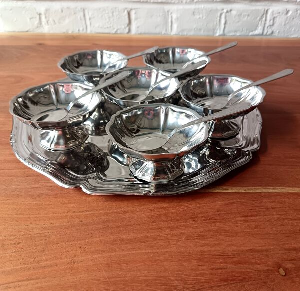Service 6 coupes, plateau et cuillères à glace g degrenne, modèle louis xv