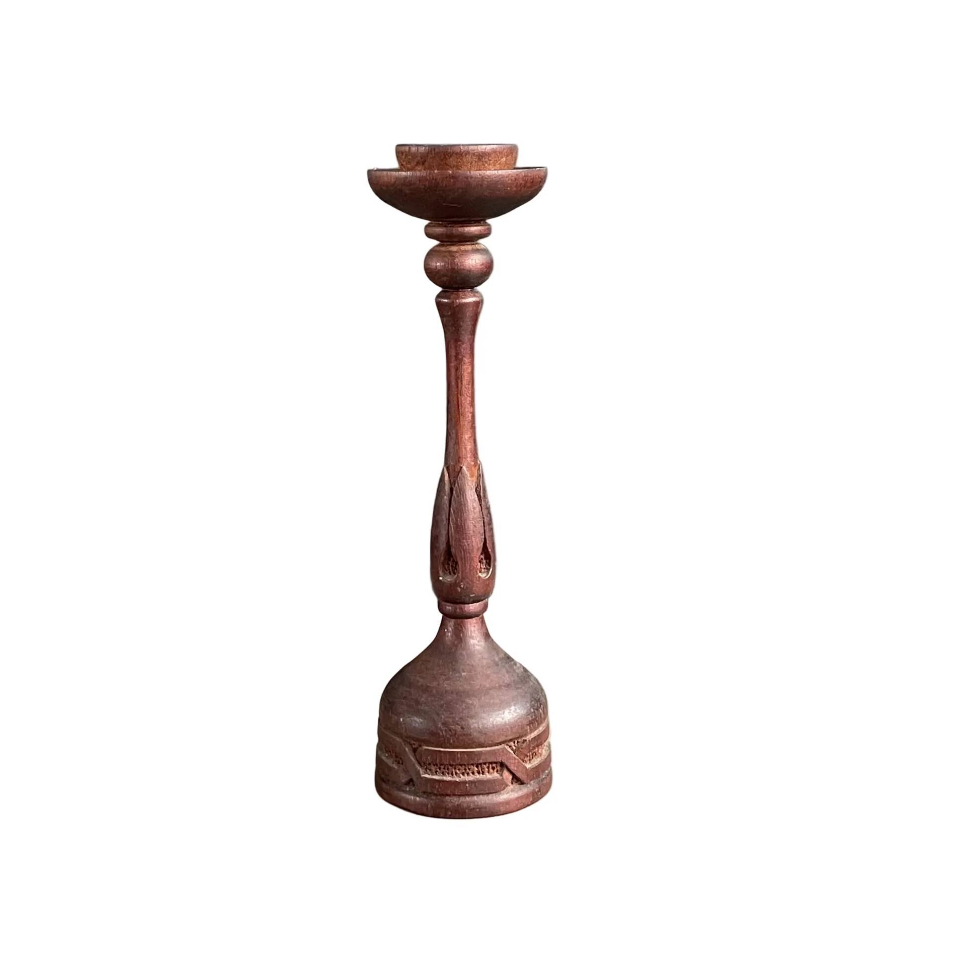 Carved wooden candlestick - 19.5cm