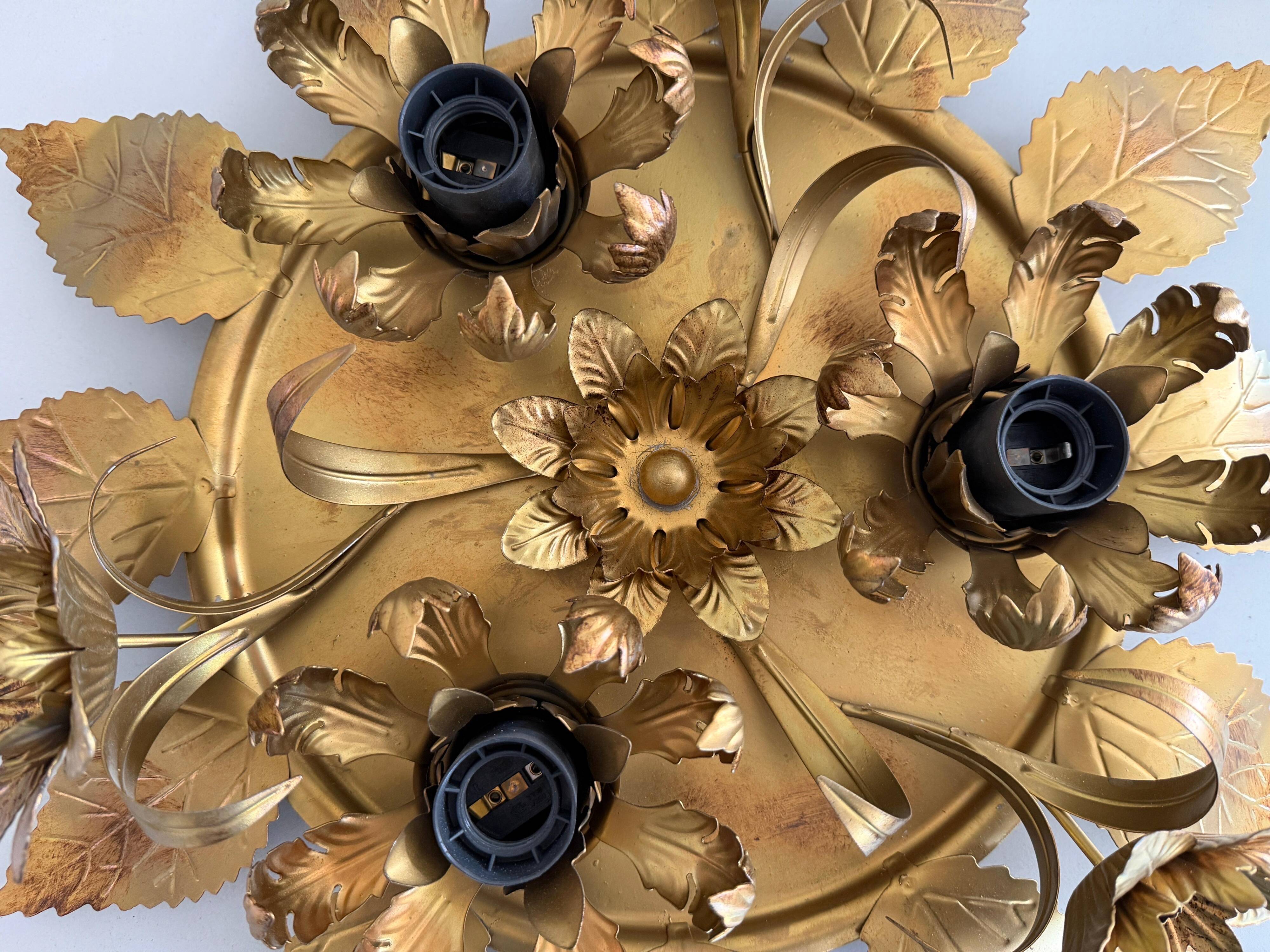 Three-arm flush lamp, brass, Design/One, 1960s, Germany