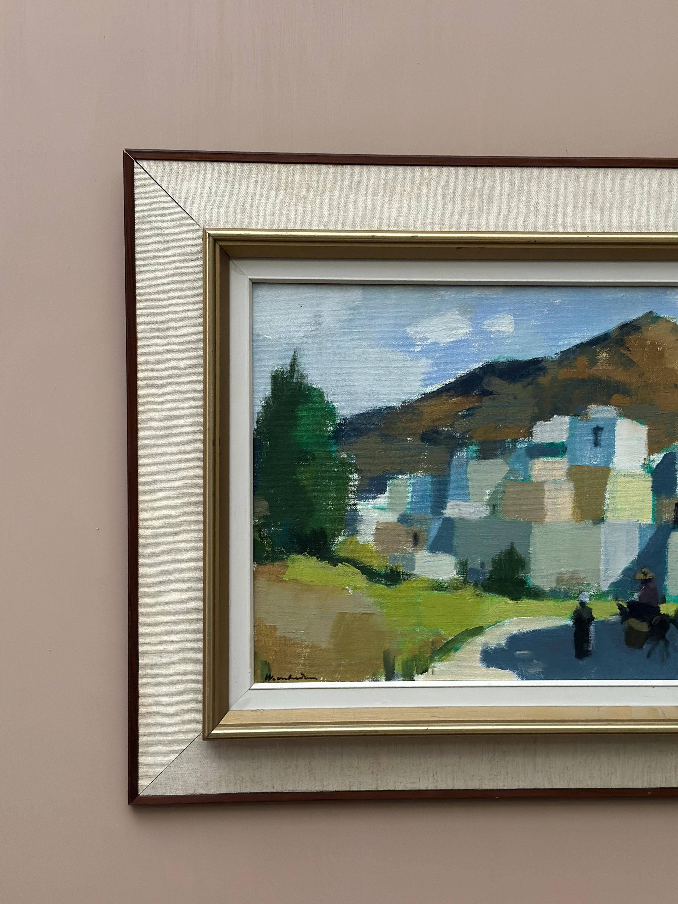 Original Mid Century Swedish Oil On Canvas – “Bergsby, Crete” By Stig Wernheden – Vintage & Framed
