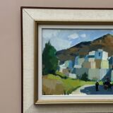 Original Mid Century Swedish Oil On Canvas – “Bergsby, Crete” By Stig Wernheden – Vintage & Framed