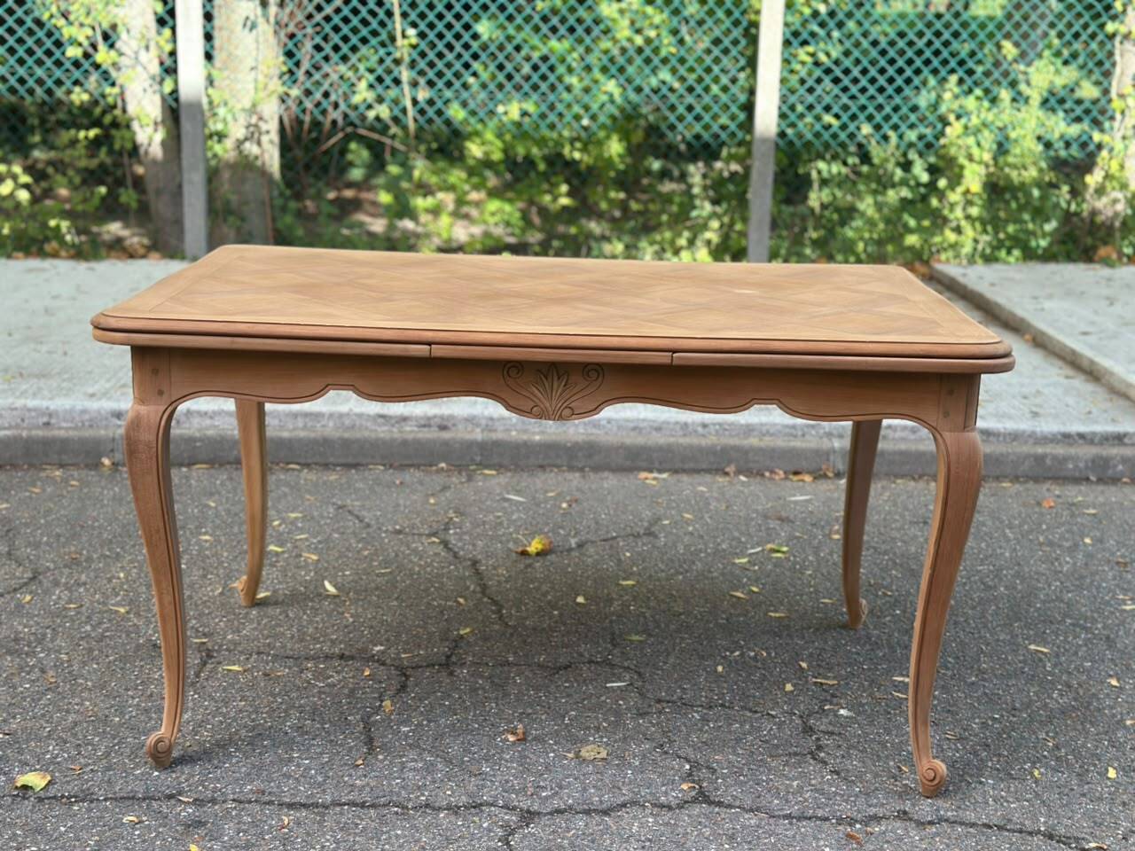 Large Louis XV dining table stripped in solid cherry wood 1970 270cm